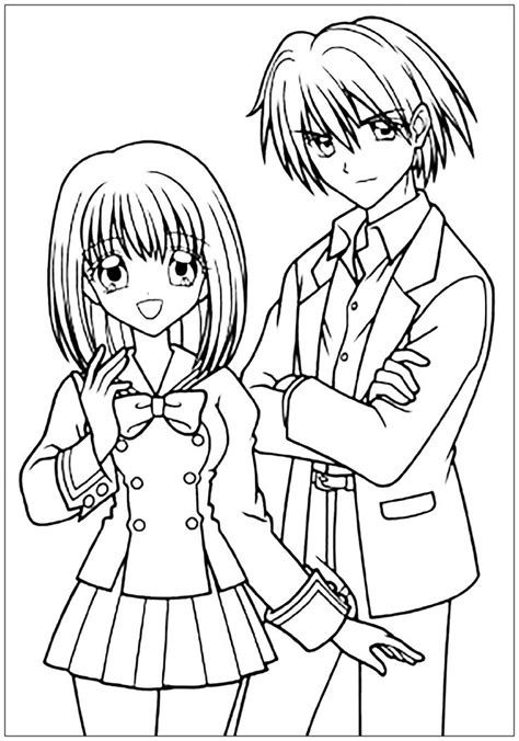 School Anime Couple Coloring Pages K5 Worksheets Boy And Girl