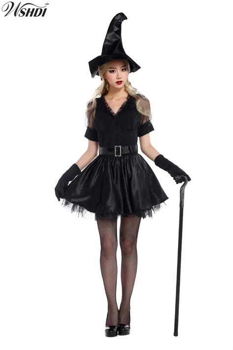 Deluxe Women Sexy Black Witch Costume Adult Halloween Cosplay Witch Evil Fancy Dresses In