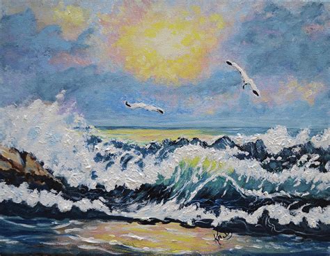 Ocean Waves With Seagulls Tides Of Time Painting By Kathy Symonds