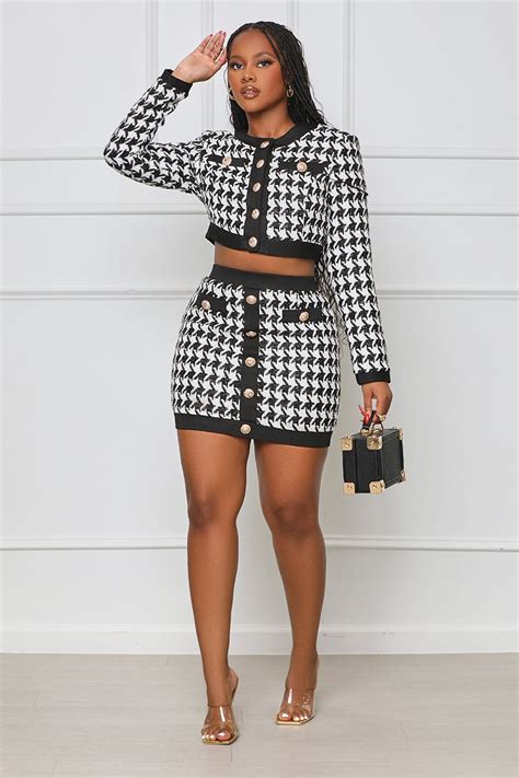 Get A Clue Houndstooth Skirt Set Black Multi Small Multi Artofit