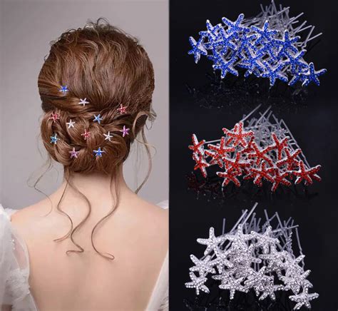 10pcs Crystal Rhinestone Studded Star Hairpin Hair Flower Clip Cheveux