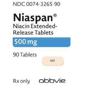 Niaspan (niacin er) is a moderately priced drug used in combination with a healthy diet to lower bad cholesterol and increase good cholesterol. 500 Pill Images (Orange / Capsule-shape)