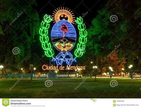 Mendoza Sign At Plaza Independencia At Night - Mendoza, Argentina - Mendoza, Argentina Editorial ...