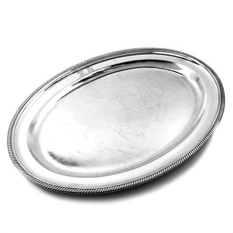 Antique Georgian Sterling Silver Oval Meat Dish Serving Platter Tray
