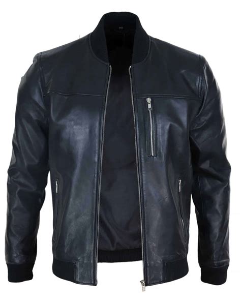 Mens Black Leather Bomber Jacket Buy Online Happy Gentleman