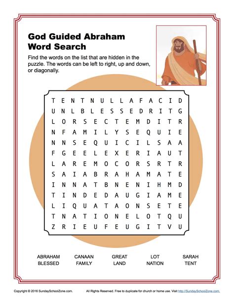 God Guided Abraham Word Search Childrens Bible Activities Sunday