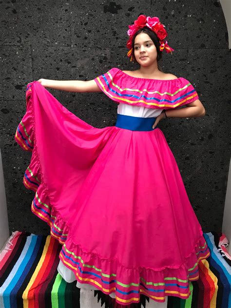 Mexican 90cm Dress With Top Pink Handmade Beautiful Frida Etsy Traditional Mexican Dress
