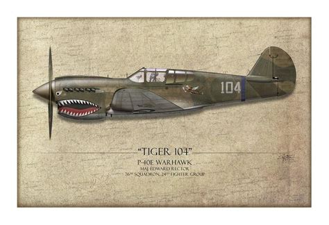 Tiger P Warhawk Aviation Art Print Profile Map Background