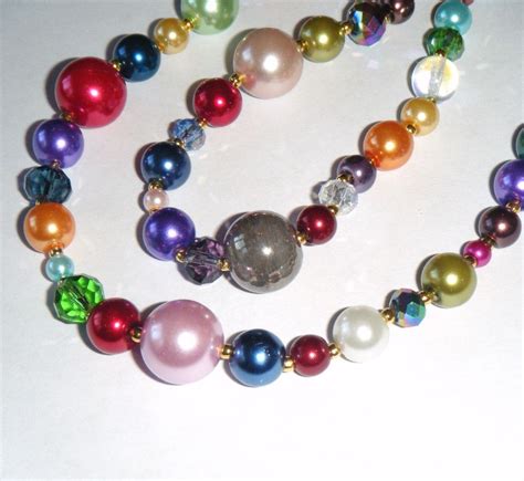 Multi Coloured Bead Necklace Pearl Glass Crystal Beads 17 3 4 Long