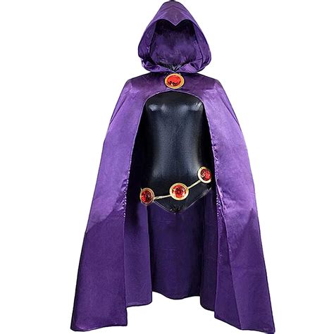 Teen Titans Raven Costume Purple Hooded Cloak Jumpsuit Raven Cosplay Outfit With Belt For