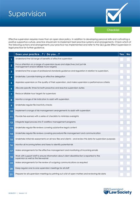 supervision checklist examples  word examples