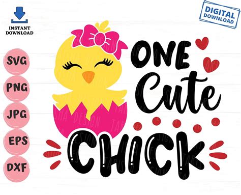 One Cute Chick Svg Chick With Bow Svg Girls Easter Svg Etsy