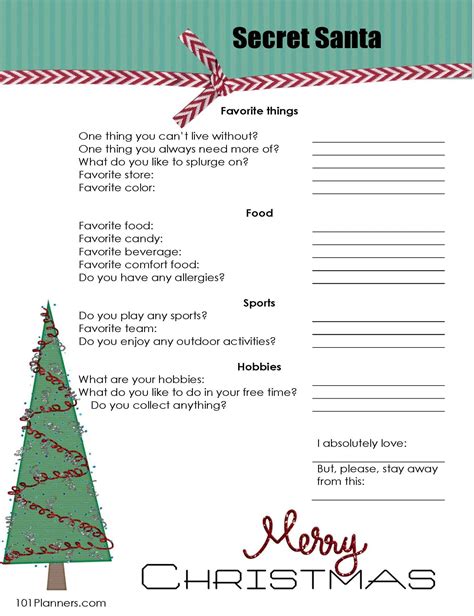 Gift Exchange Questionnaire Free Printable
