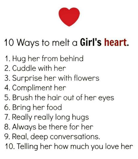 She wants to know you think she is beautiful, not just her boobs. 10 Ways to Melt a Girl's Heart 1 Hug Her From Behind 2 ...