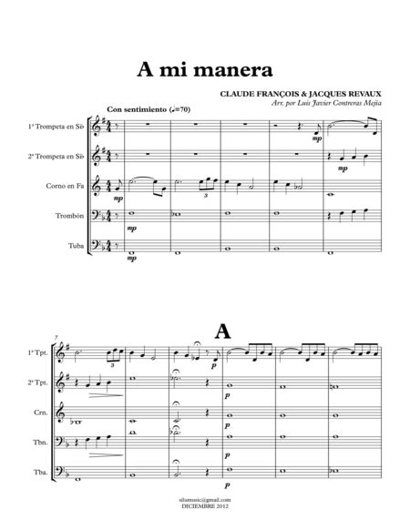 My Way A Mi Manera Brass Quintet Score Parts Free Music Sheet