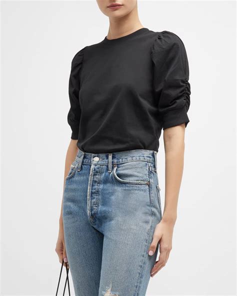 Frame Frankie Ruched Puff Sleeve Tee Neiman Marcus