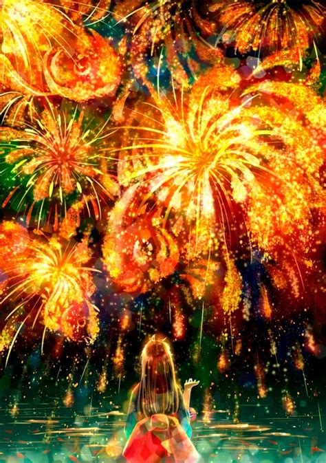 The Art Of Animation Illustration Scenery Fireworks Girl Anime