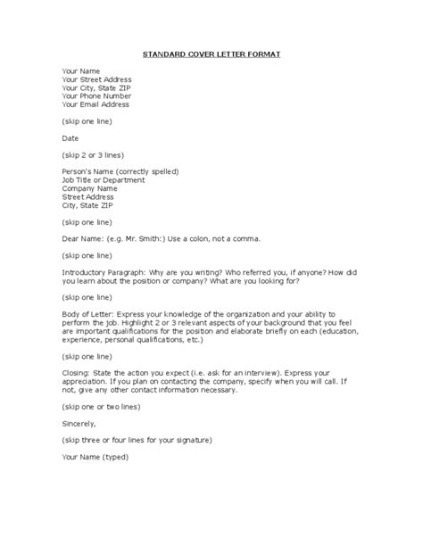 Standard Cover Letter Format Free Download