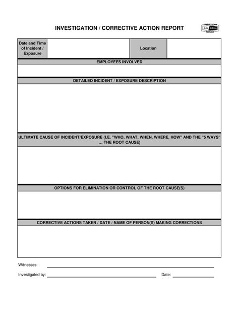 Corrective Action Report Template New Creative Template Ideas