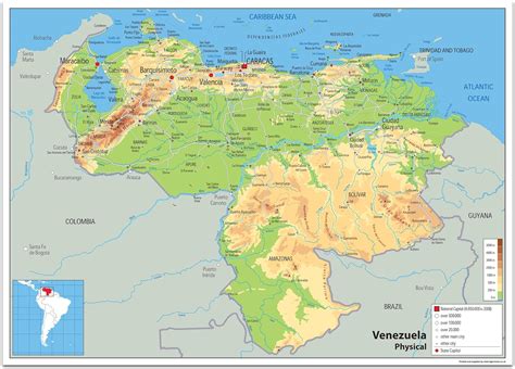 Physical Map Of Venezuela Size A2 594 X 42cm Paper Laminated