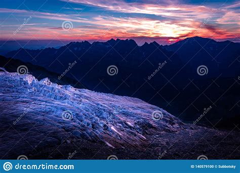 Glacier Sunset View Mont Blanc Massif Mountains France Stock Photo