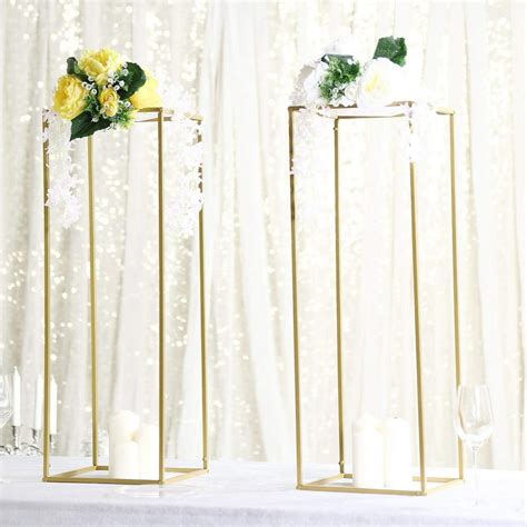Efavormart 2 Pack 32 Matte Gold Wedding Flower Stand Metal Vase Column