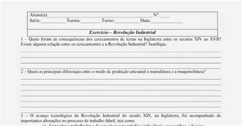 Atividades Sobre Revolução Industrial