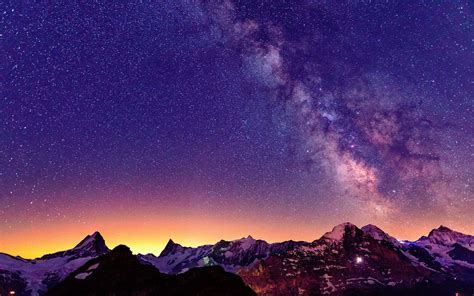 Switzerland The Alps Beautiful Night Sky Stars Wallpaper