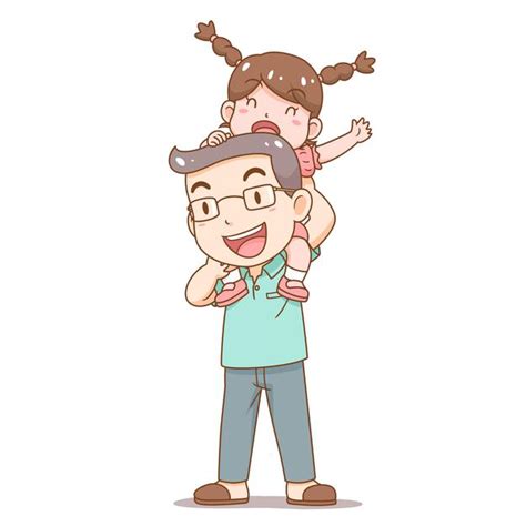 Ilustración De Dibujos Animados Del Día Del Padre Padre Con Hija Sobre