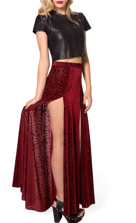 New 2014 Black Milk Skirts Womens Long Maxi Skirt Sexy Velvet Wine Split Skirts Female High