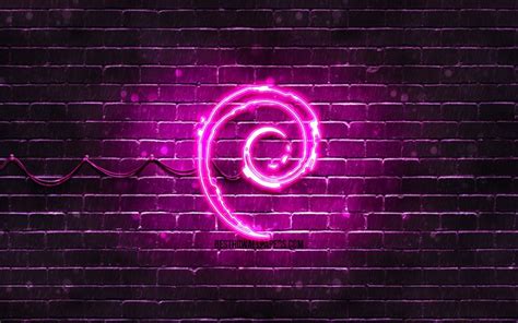 Descargar Fondos De Pantalla Debian Púrpura Logo 4k Púrpura Brickwall
