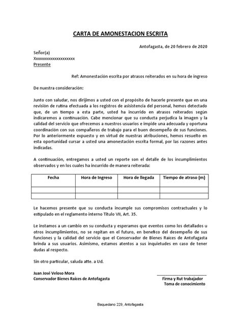 Carta Amonestación Atrasosv2 Pdf