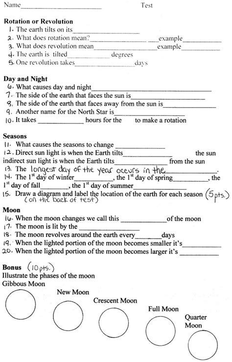 Phases Of The Moon Worksheets 6th Grade