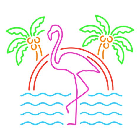 Neon Flamingo On The Beach With Palm Trees Png And Svg Design For T Shirts