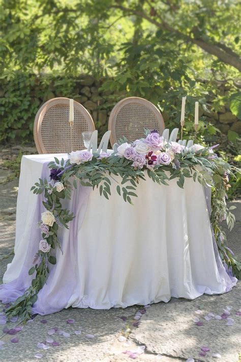 9ft Head Table Flower Garland In Lilac And Gold Sweetheart Table
