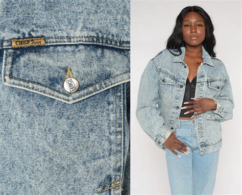 Acid Wash Jean Jacket 90s Denim Jacket Retro Boho Grunge Biker Button