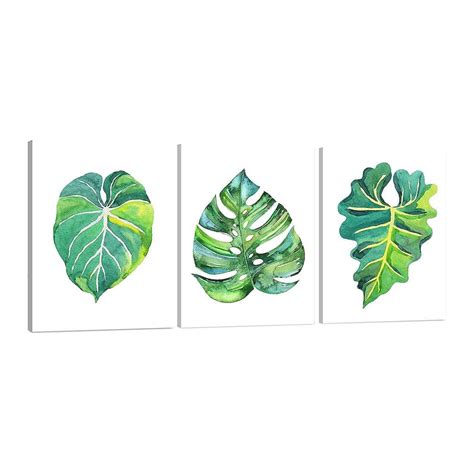 Green Plant Wall Art Simple 3 Piece Leaf Wall Decor Minimalist