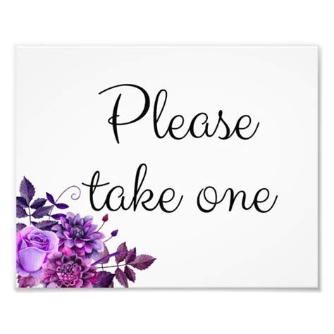 Floral Wedding Sign Purple Please Take One Poster