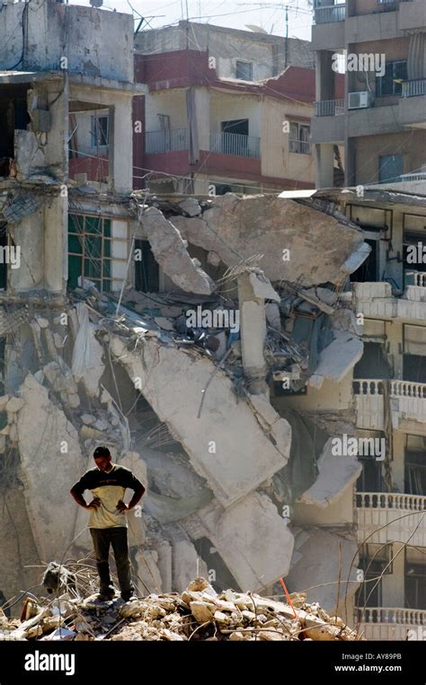Man Standing In War Zone Beirut Lebanon Middle East Stock Photo