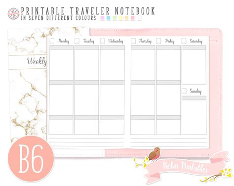 B6 Weekly Planner Traveler Notebook Refill Small Printable Tn Etsy