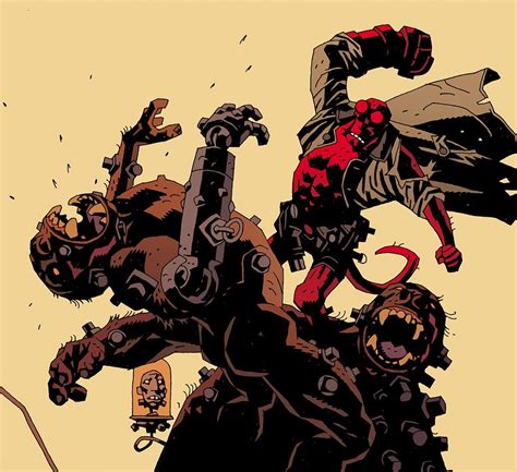 Mike Mignola Hellboy Fighting Two Kriegaffe Comic Book Artists Comic