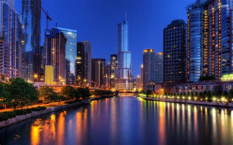 Chicago Skyline Night HD desktop wallpaper : High Definition 1920x1200