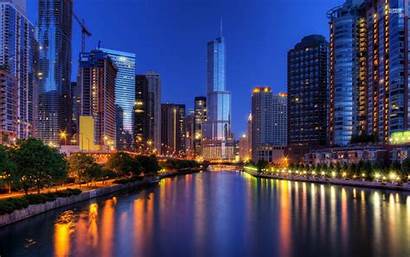 Chicago Skyline Night Desktop Definition Resolution