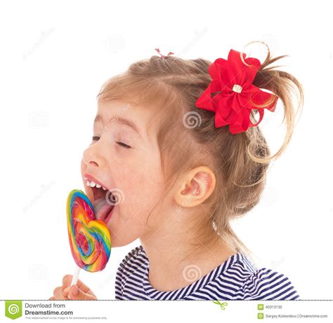 Charming Little Girl With A Lollipop Stock Photo Image Of Isolated
