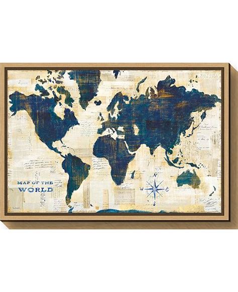 Amanti Art World Map Collage By Sue Schlabach Canvas Framed Art