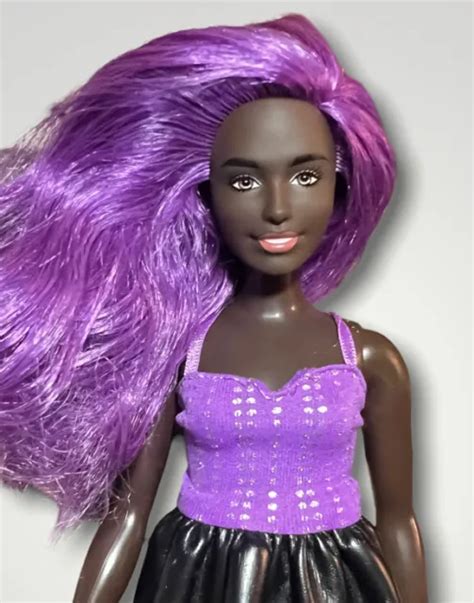 Barbie Fashionistas Doll 125 Purple Hair Curvy Body African American Aa 4 Ooak 1600 Picclick