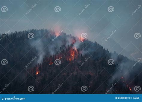 Forest Wildfire At Night Stock Photo Image Of Landscape 253304578