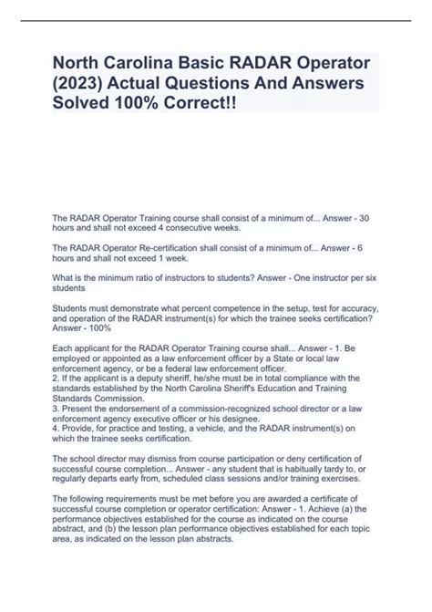 North Carolina Basic RADAR Operator (2023) Actual Questions And Answers