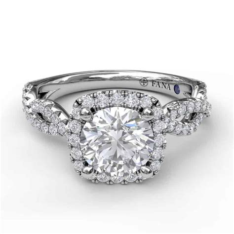 Round Cut With Cushion Halo Engagement Ring Set In Platinum With