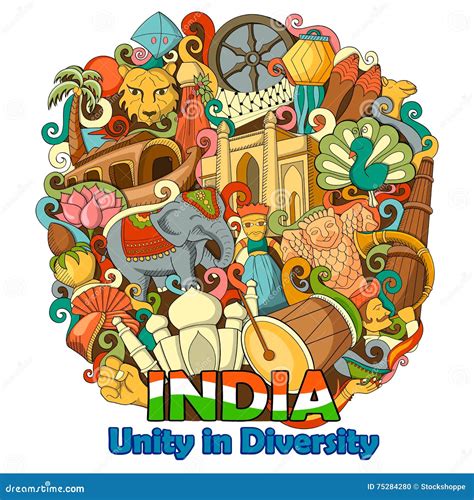 Doodle Showing Architecture And Culture Of India Stock Vector